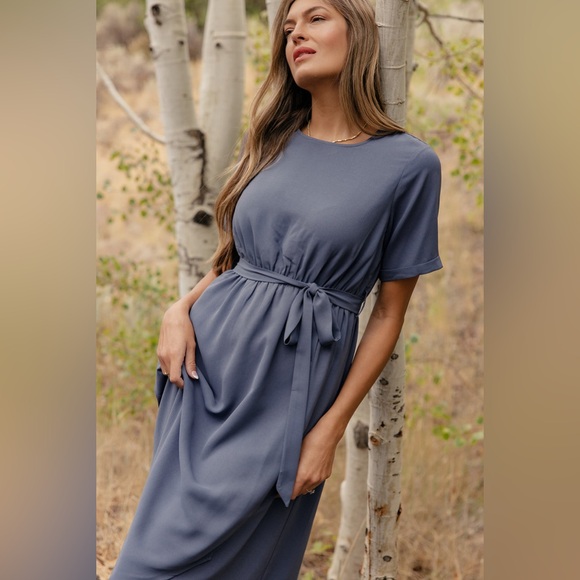 Roolee Taylor Jane Wrap Maxi Dress in Slate Blue - Picture 2 of 14
